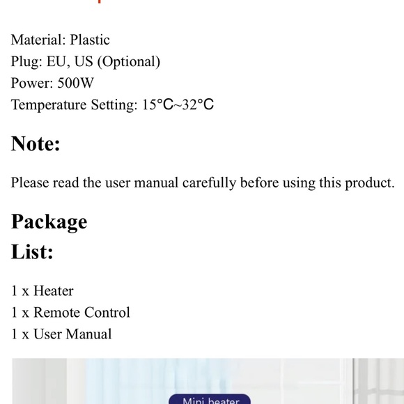 NEW Wall Plugin Portable Heater with remote control - Picture 7 of 11